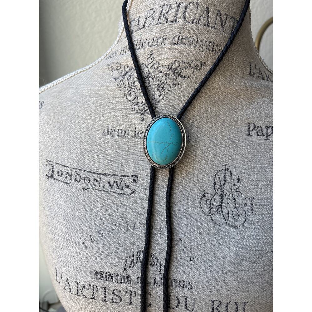 Howlite Blue Statement Bolo Tie Western Cowboycore Festival Jewelry